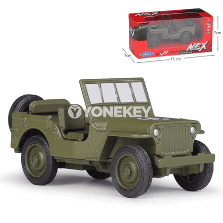 Willys MB Jeep metal oýunjak awtoulag modeli, 1:34–1:39, ýaşyl