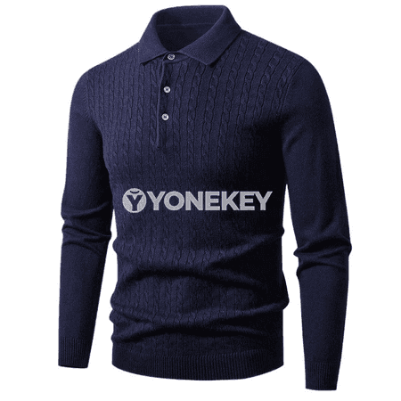 Erkekler üçin ýyly polo switer, V boýun, düwmeli, gündelik