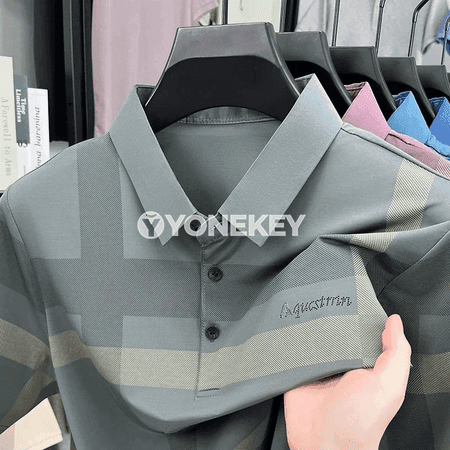 Erkekler üçin ýazky polotka, geometriýa çyzykly, ýeňil we howa geçiriji