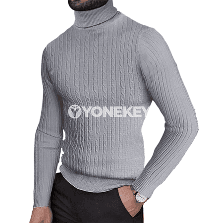 Erkekler üçin ýyly turtleneck triko switer, güýz-gyş üçin