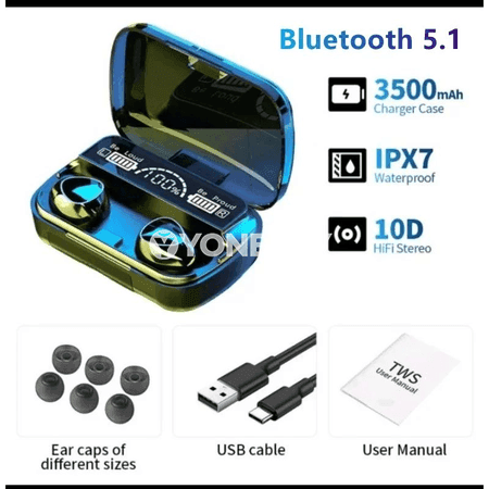 M10 TWS Bluetooth gulaklyk, mikrofonly, suw geçirmeýän