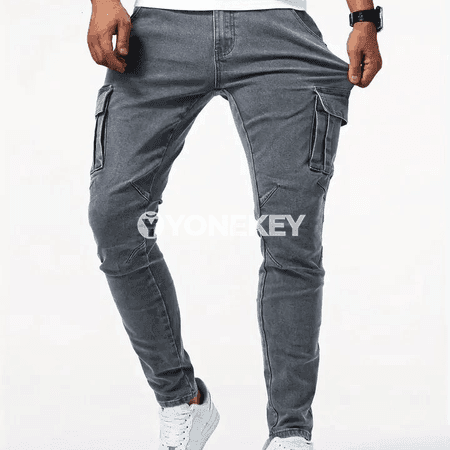 Erkekler üçin streç denim jinsiler, ýuwulan gaty reňkli gündelik balaklar