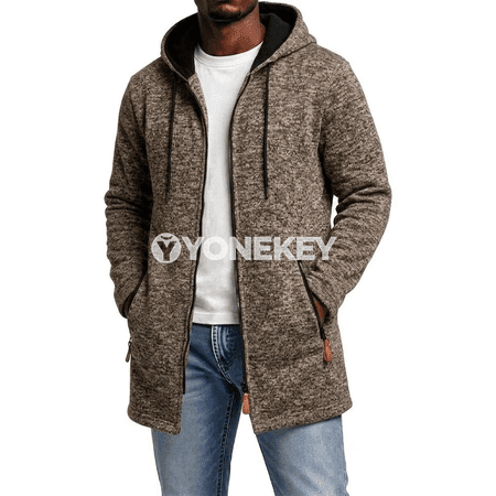 Erkekler üçin fermuarly kapýuşonly ýyly hoodie, fleece