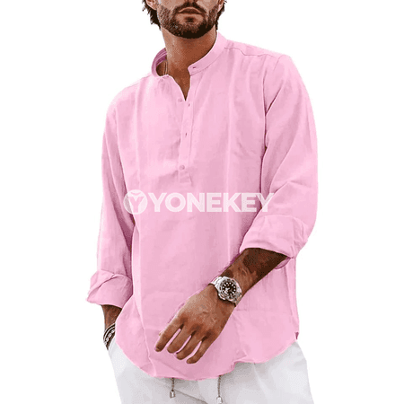 Erkekler üçin ýeňil pagtadan uzyn ýeňli casual Henley futbolka