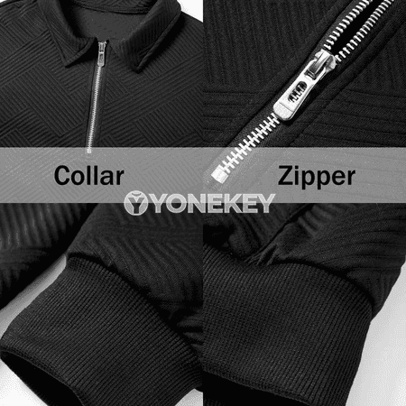 Erkekler üçin geometrik trikotaž zipli polo switer, ýyly we ýeňil