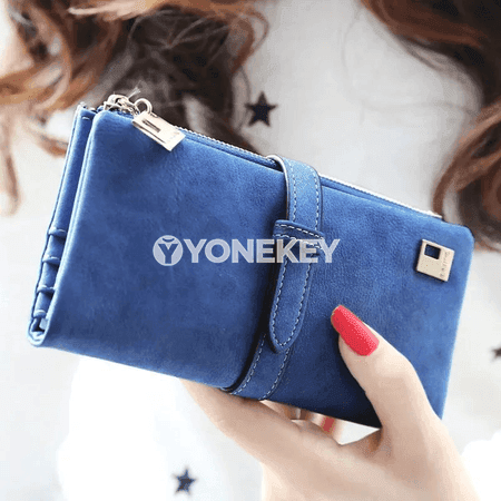 Zenanlar üçin uzyn multi-kartaly deri gapjyk, kross-begli clutch