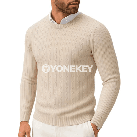 Erkekler üçin ýeňil örülen switer, slim fit, uzyn ýeňli, gyş-güýz üçin