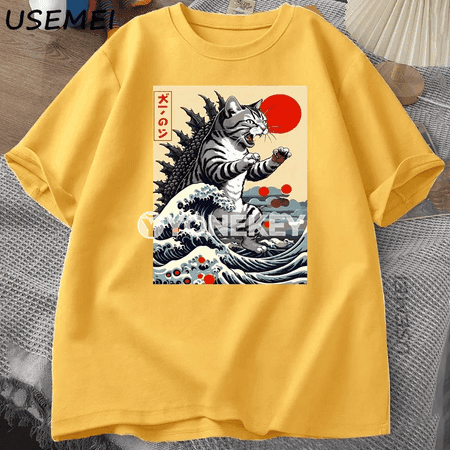Catzilla Cat görnüşli erkekler üçin gysga ýeňli futbolka