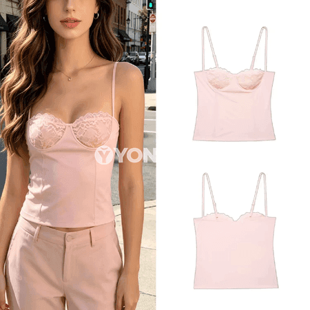 Zenanlar üçin gülgüne dantelli ýeňsiz tank-top, ýaz-tomus üçin