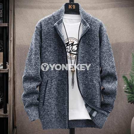 Erkekler üçin ýyly trikotaž fliş kardigan — güýz-gyş, slim fit