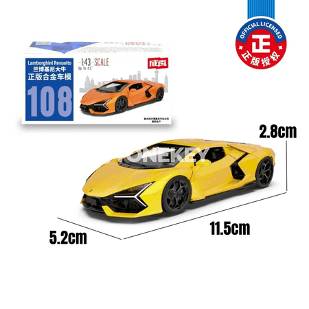 Lamborghini Revuelto 1:43 metal awtoulag modeli, yzyna itekleýän, çagalar üçin