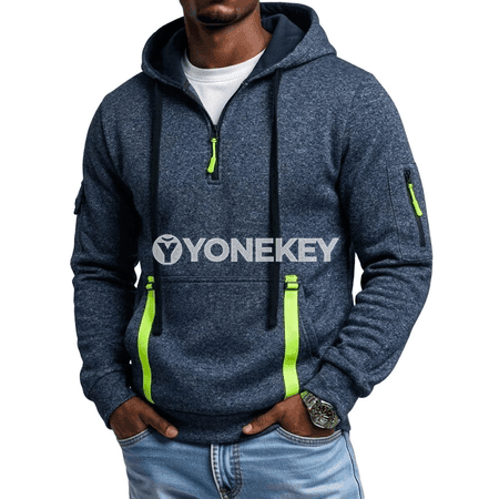 Erkekler üçin kapýuşonly ýyly sweatshirt, fermuarly, güýz-gyş üçin