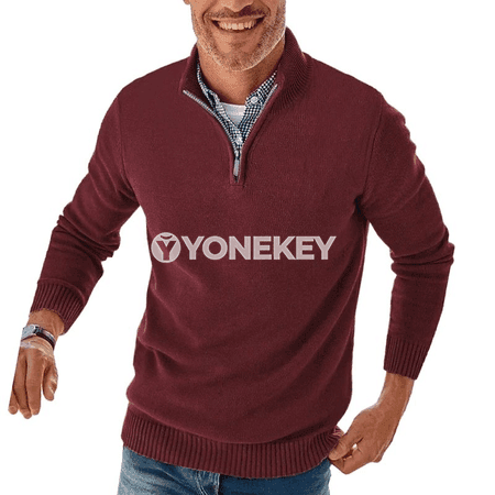 Erkekler üçin ziperli örme switer, mock neck, rahat stil