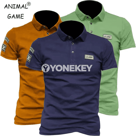 Erkekler üçin ýeňil, dem alýan polosaly gysga ýeňli futbolka