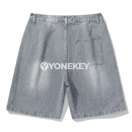 Erkekler üçin ýazky jeans şortik, giň oturan, döwrebap ýuwulan görnüş