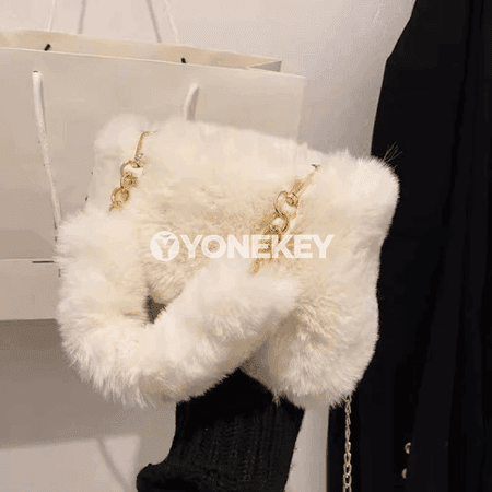 Zenanlar üçin ýyly tüýli moda sumka, zynjyrly egnsumka