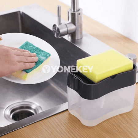 Awtomat sabyn dispenseri — aşhana üçin, sünger saklaýjy bilen