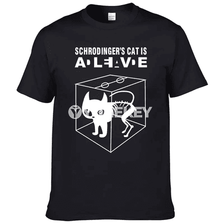 Schrödinger pişigi çaply erkekler üçin ýazky pagta futbolka
