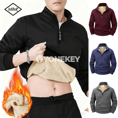 Gyş üçin ýyly fleece erkek pulower, ýarym zipli, ýokary boýunly