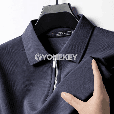 Erkekler üçin ýeňil, dem alýan polo futbolka, fermuarly tomus görnüşi
