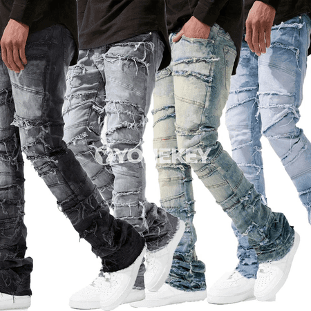 Erkekler üçin patchwork könelişen denim jeans , motosikl stili
