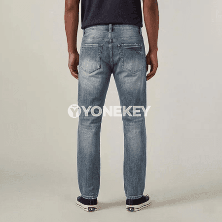 Erkekler üçin ýokary belli giň kesimli rahat jeans jalbar