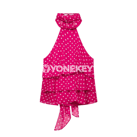 Zenanlar üçin ýeňsiz nokatly halter bluzka, tomusky rahat stil