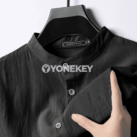 Erkekler üçin ýeňil zygyr-pambyk köýnek, uzyn ýeňli rahat köýnek