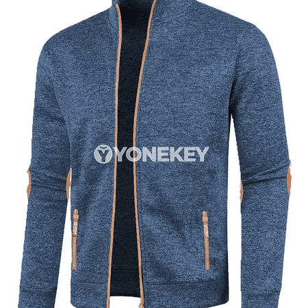 Erkekler üçin ýaz- güýz ziperli göni ýakaly trikotaž switer jaket