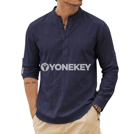 Erkekler üçin lini köýnek, uzyn ýeňli gündelik Henley stil
