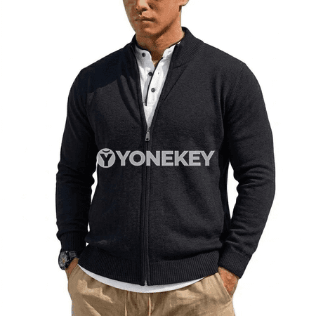Erkekler üçin ýyly trikotaž fermuarly kardigan palto