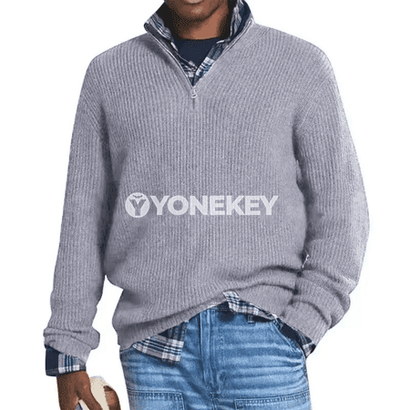 Erkekler üçin ýyly ýüň garyndyly zolakly zipper switer