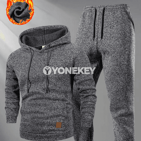 Erkekler üçin 2 bölek kapýuşonly kostýum, elastik jogger balakly