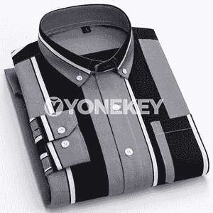 Erkekler üçin niýetlenen owadan uzyn ýeňli we zolakly köýnek.