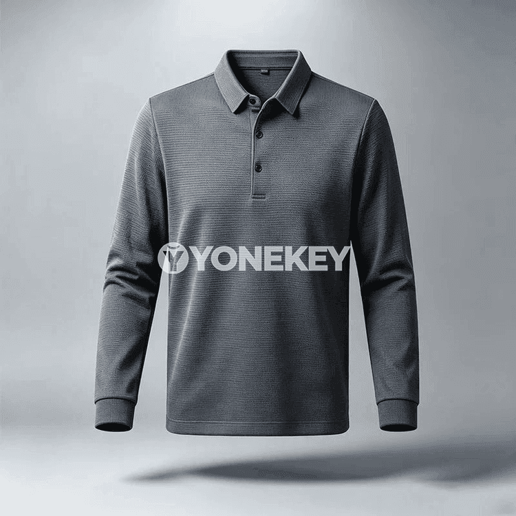 Erkekler üçin texturly uzyn ýeňli polo köýnek, rahat fit