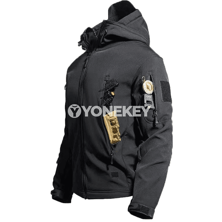 Erkekler üçin gyş-güýz fleýz kapşonly jaket, ýyly we amatly