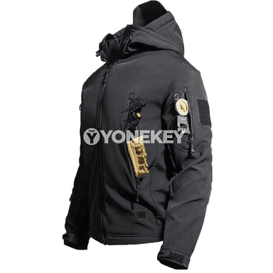 Erkekler üçin gyş-güýz fleýz kapşonly jaket, ýyly we amatly