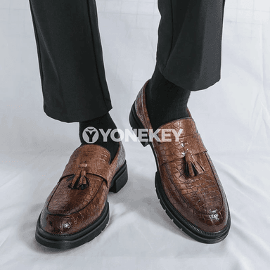 Erkekler üçin klassik deri loafers, slip-on, ofis we gündelik