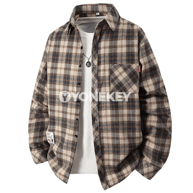 Erkekler üçin retro ýazly flanel köýnek, ýumşak we rahat gündelik model
