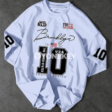 USA Brooklyn Style giň kesimli erkekler üçin gysga ýeňli futbolka