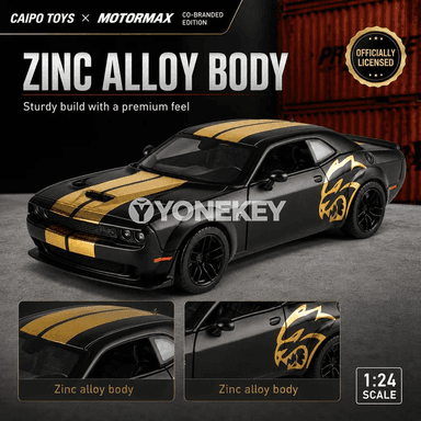 MOTORMAX 1:24 Dodge Challenger SRT Hellcat metal model maşyn, sesli-ýagtyly