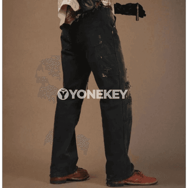 Erkekler üçin giň kesimli ýaşyl-ýaşyl jeans balaklar, gündelik stil