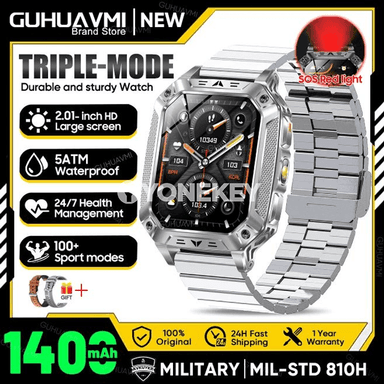 GUHUAVMI 1400mAh sport akylly sagat, 5ATM, Bluetooth jaň, çyraly