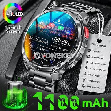 GUHUAVMI 1.7" AMOLED GPS akylly sagat, 1100 mAh, jaň we sport