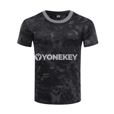 Erkekler üçin 3D kamuflýaj sport futbolkasy, çalt gurýan, gysga ýeňli