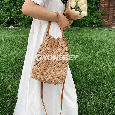 Zenanlar üçin örülen saman bucket sumka, tomusky crossbody model
