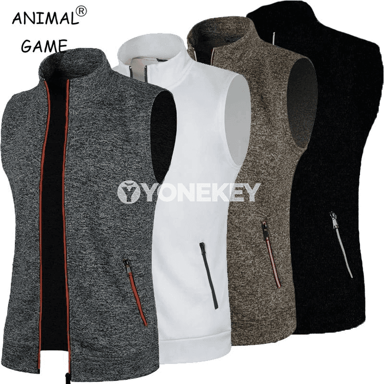 Erkekler üçin fermuarly ýeňsiz ýyly jilet we sport üst eşigi