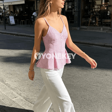 Zenanlar üçin zolakly, arka açyk, ýazlyk slim fit top