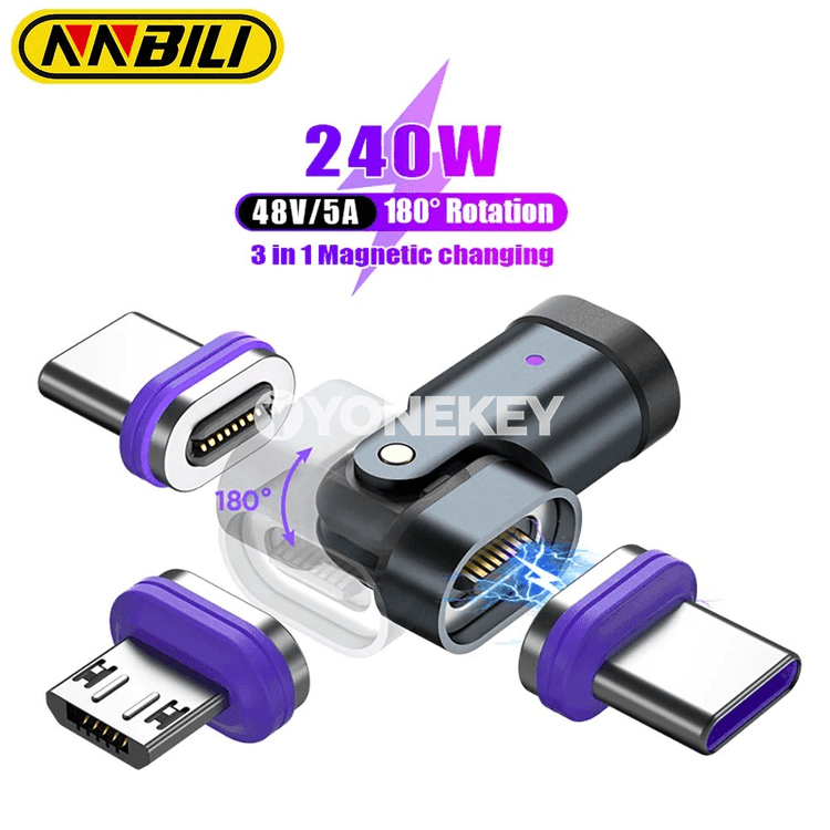 NNBILI 16 pin magnit USB-C adapter, PD 240W çalt zarýad we maglumat geçiriş