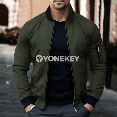 Erkekler üçin güýz bomber jaket, ýelege garşy, fermuarly